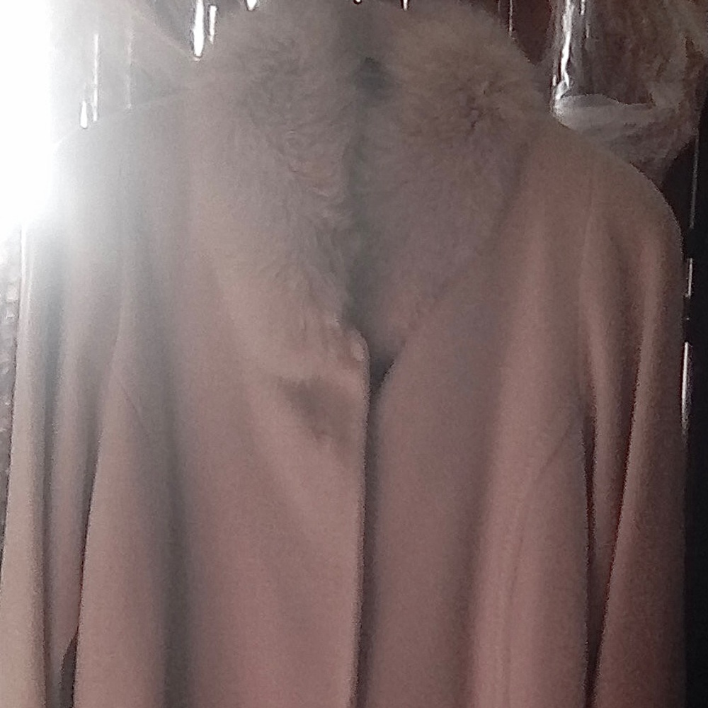 Albert Nipon Wool Fur Collar Dress Coat